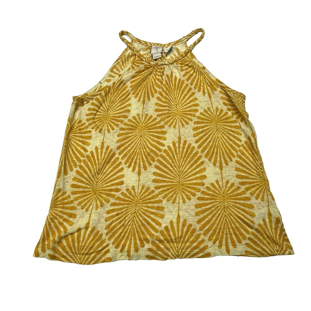 Joie Linen Braided Strap Lightweight Yellow Palm Fronds Tropical Women's Size M